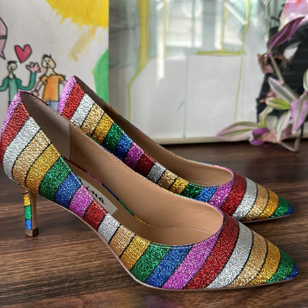 Party heels: Nina rainbow stripe metallic pumps- NIB multicolor size 5.5